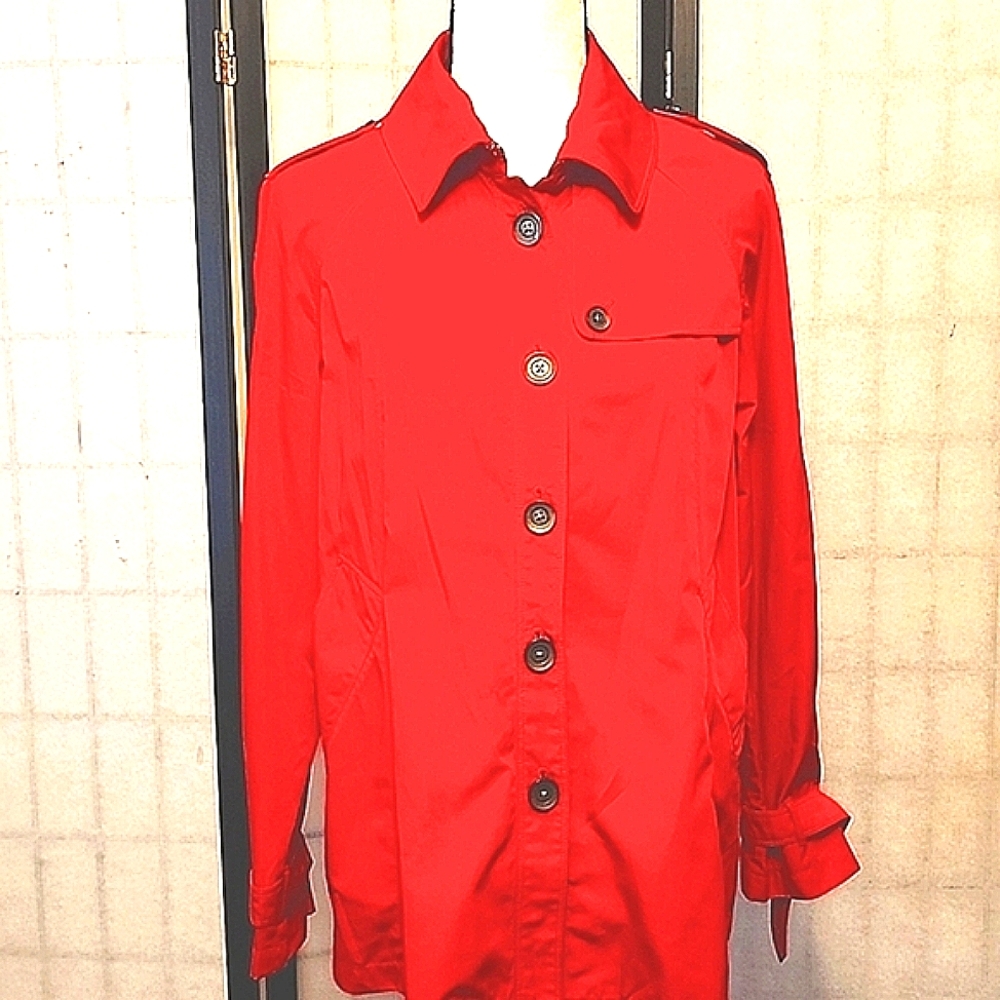 Peck & Peck Red Short Trench/Allweather Coat 6 outerwear